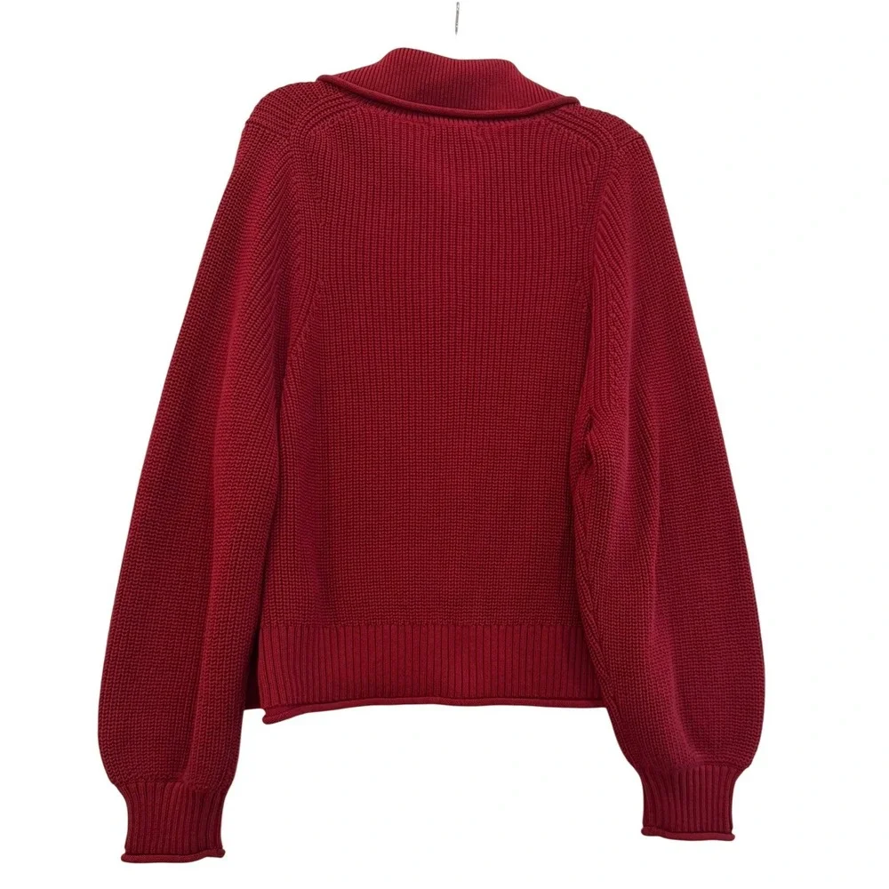 J.Crew Womens Burgundy Cotton Fisherman Sweater Gold Crest Button XL New - Picture 2 of 6